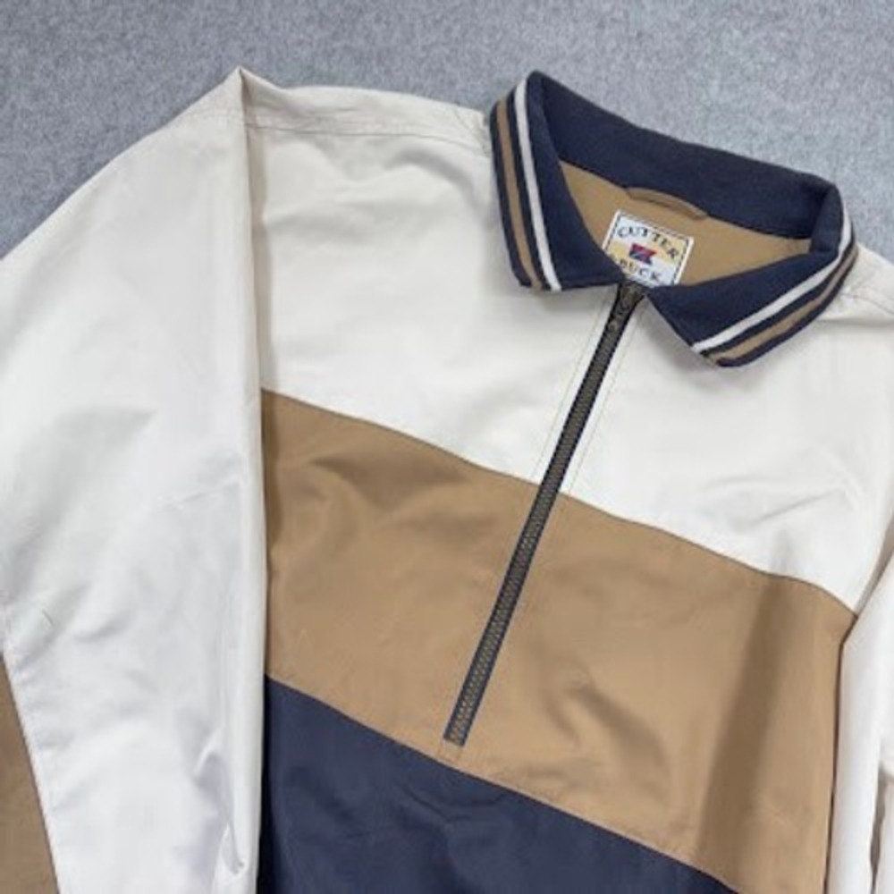 Cutter and Buck Pullover Jacket  Mens XL TG Tan Navy White Color Block 1/4 Zip